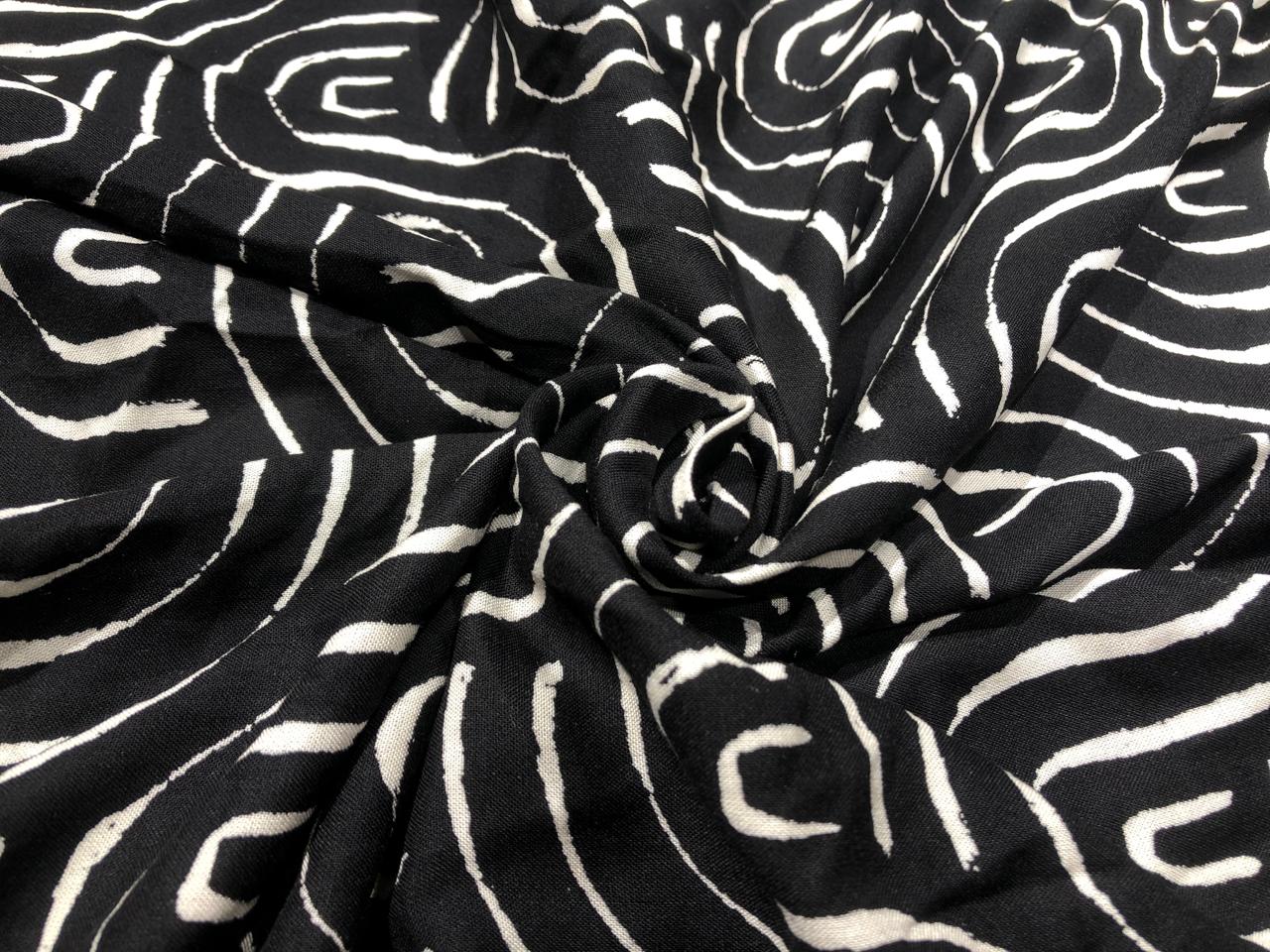 Viscose Rayon fabric black and ivory abstract print 58" wide  [17619]