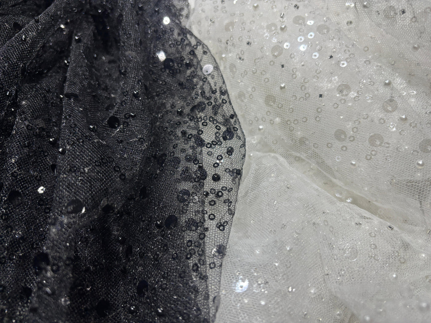 NET fabric  With self color  sequins and  pearls available in 2 colors black and white [17760/61]