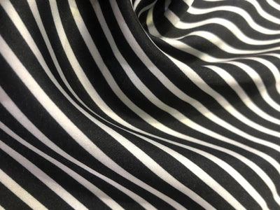 Satin ARMANI fabric print BLACK AND WHITE HORIZONTAL STRIPE 58" wide [16636]