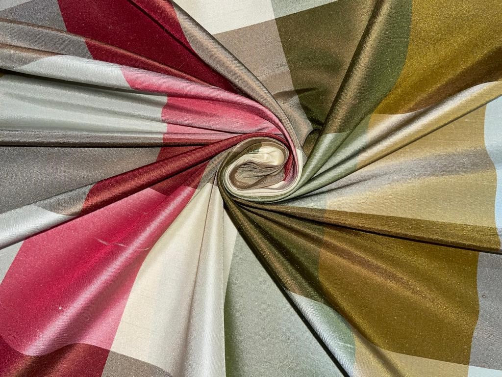 100%silk taffeta fabric multi color plaids 54" wide TAFC66[1]
