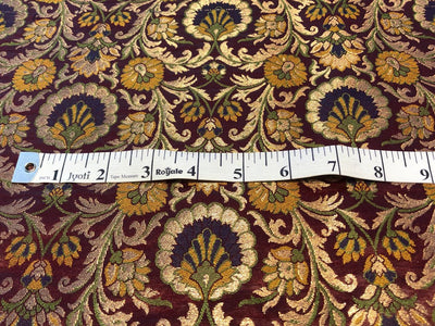 Silk Brocade fabric burgundy with pretty mustard, purple, green  floral jacquard BRO1092[2]