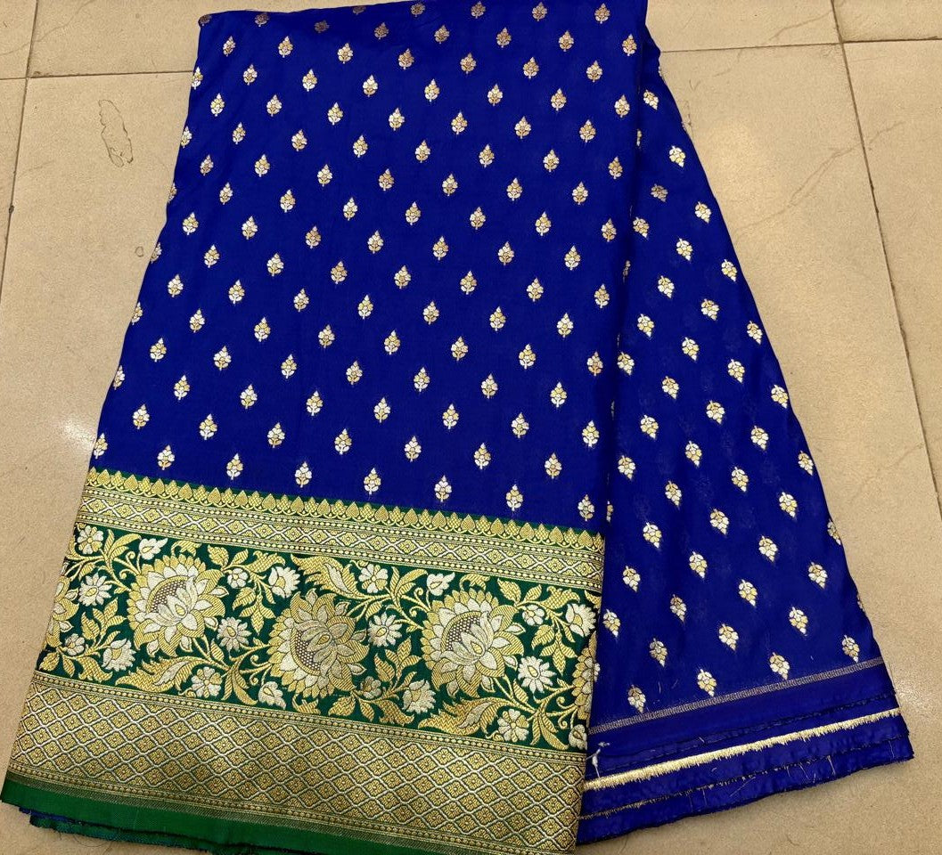 Silk Brocade fabric  8" border total 44" wide available in 2 colors royal blue ,green and golden yellow,pink BRO1096[1/2]