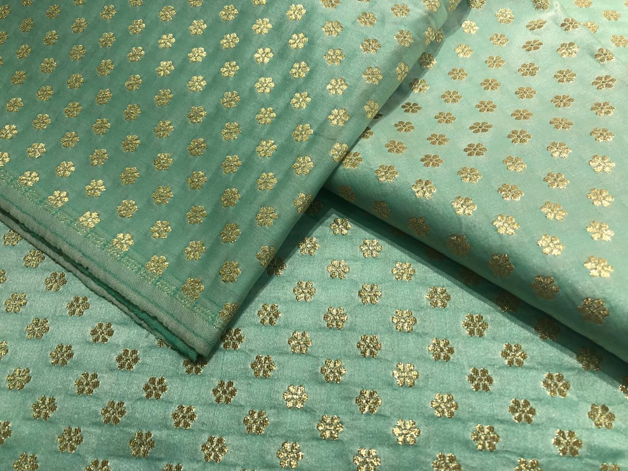 Brocade Fabric with metallic gold small flower motif Jacquard 44" WIDE BRO982 available in 4 colors peach,sea foam,pistachio and silver grey