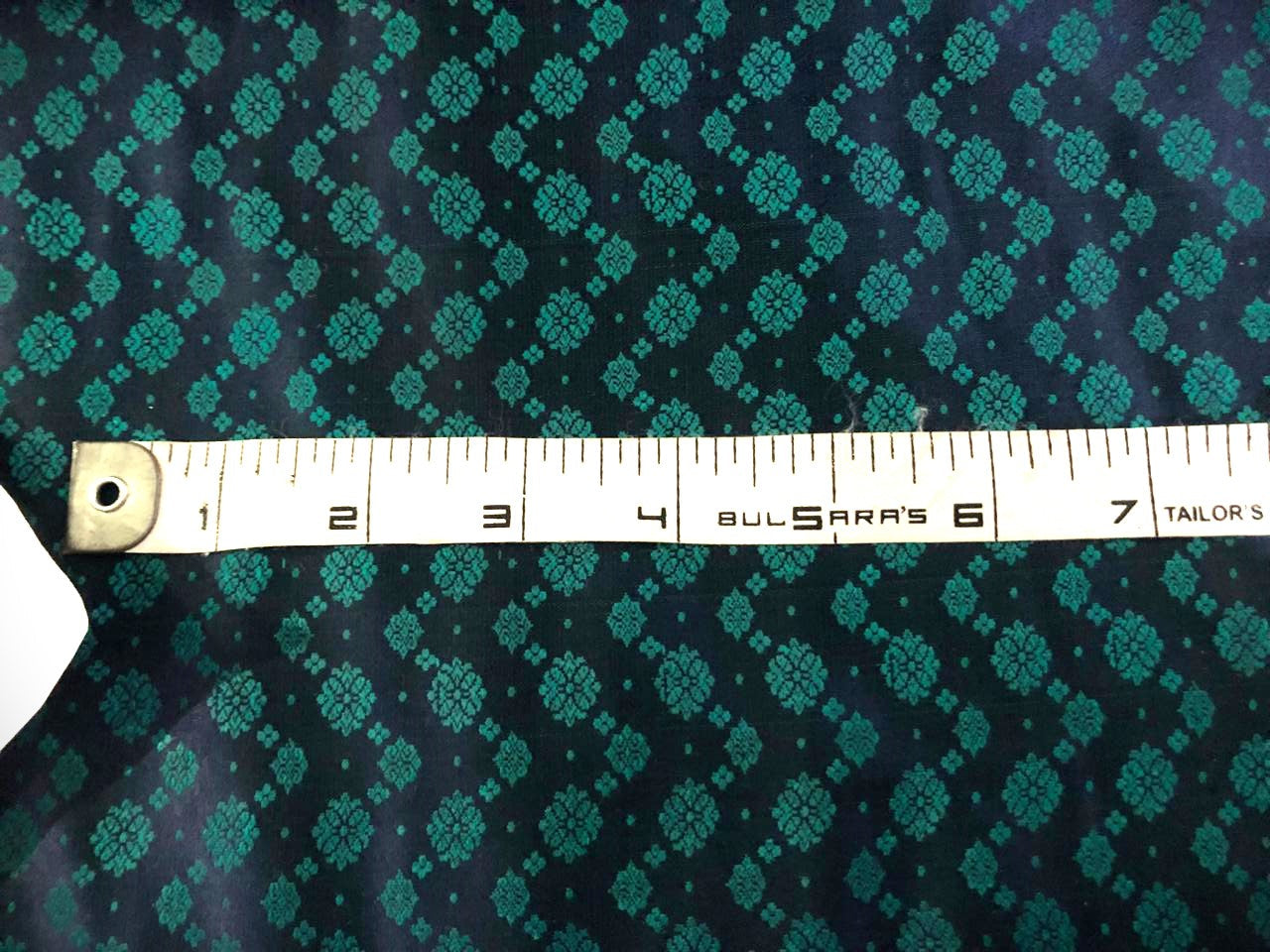 Silk Brocade fabric 44" wide NAVY with TEAL motifs BRO938[3]