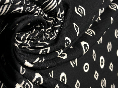 Premium Viscose Rayon fabric black and white 58" wide ,has a 12"border at the bottom [17586]
