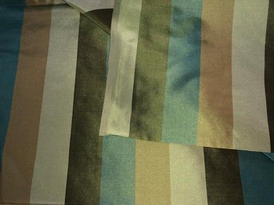 100% Silk Taffeta Fabric gold, brown, light olive, dark olive and slate blue  Stripes 54" WIDE TAFS163[4]