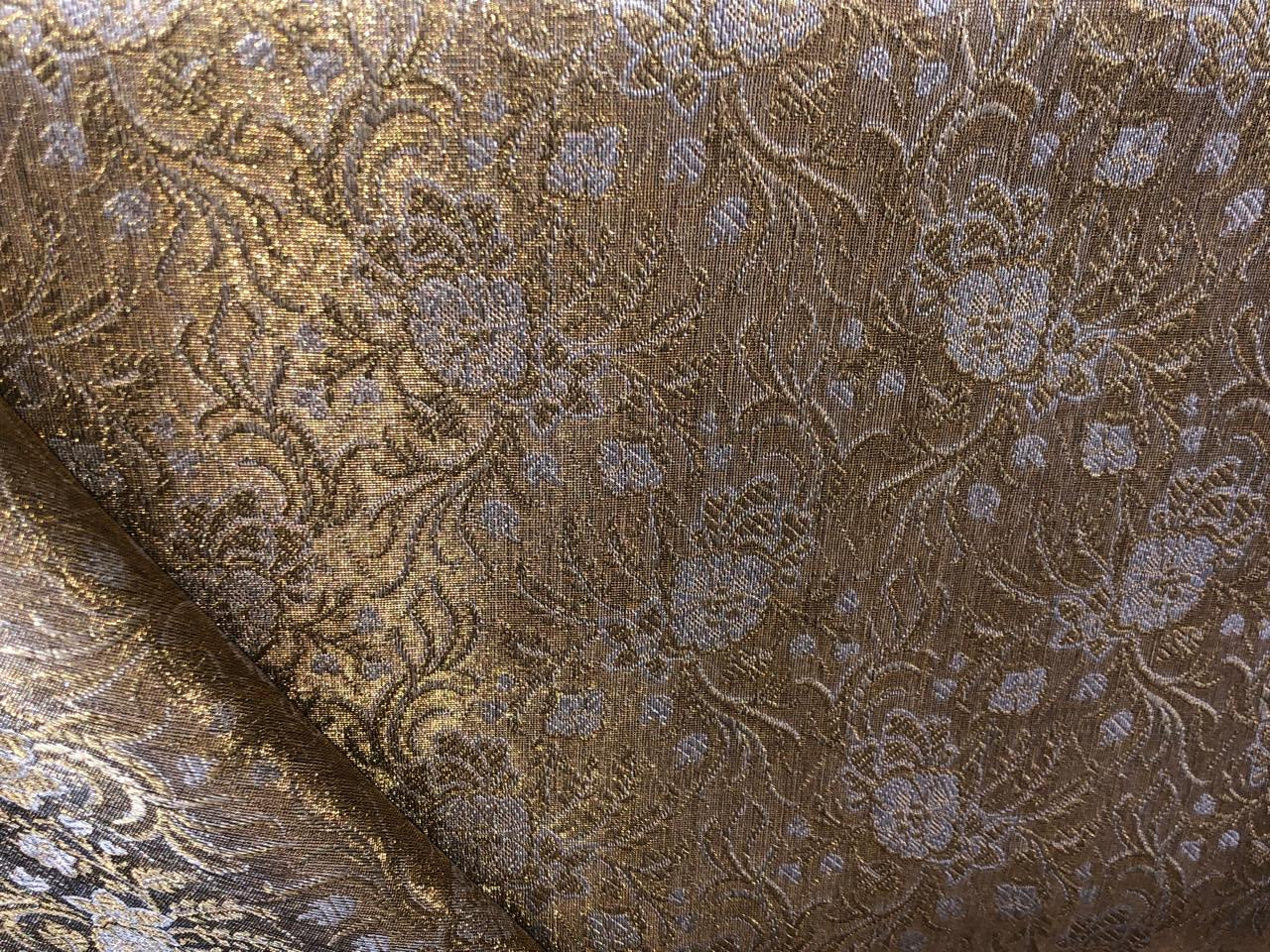 Silk Brocade fabric old gold and silver white floral jacquard  BRO1080[1]