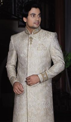 Spun Silk Brocade fabric Ivory Cream Color BRO161[5]