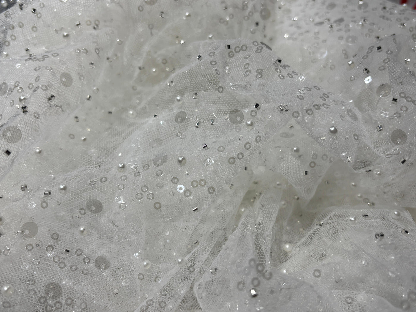 NET fabric  With self color  sequins and  pearls available in 2 colors black and white [17760/61]