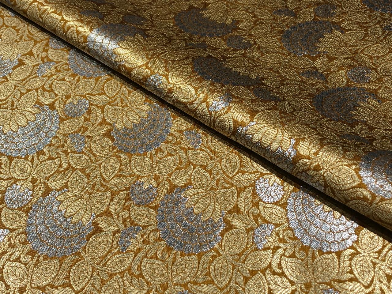 Silk Brocade fabric 44" wide metallic gold and silver Floral  available in 3 colors black and purple and gold BRO939[4/5/6]