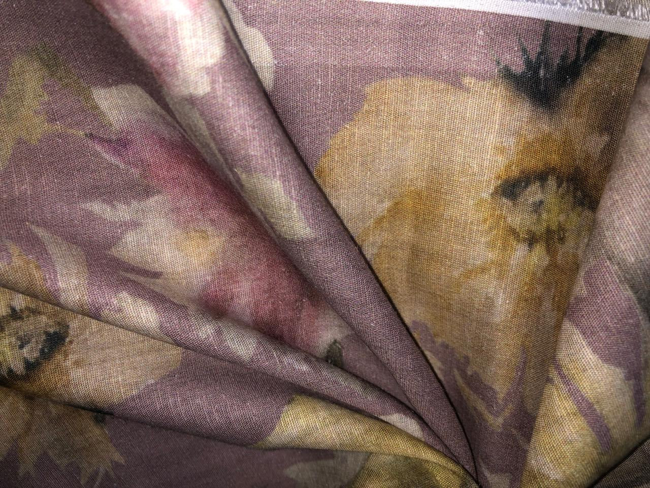 100% linen FLORAL digital print fabric 44" wide MAUVE   [15962]