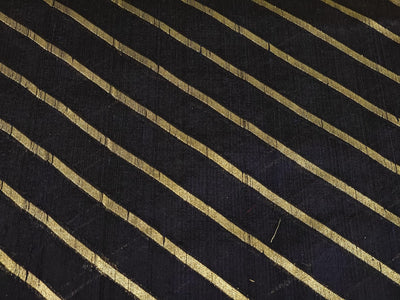 100% Silk Brocade in raw silk fabric available in 2 colors black and peacock blue with gold metallic stripe 44" wide BRO1070[3/4]