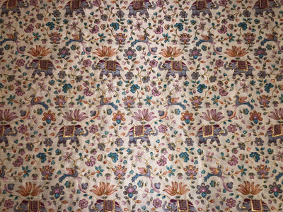 Silk Brocade fabric ivory with elephant ,peacock ,lotus motif and floral jacquard with subtle sequins and embroidery BRO1069[2]