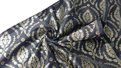 Silk Brocade Fabric  jacquard 44" wide  BRO974 available in 3 colors deep ink/peacock green and black