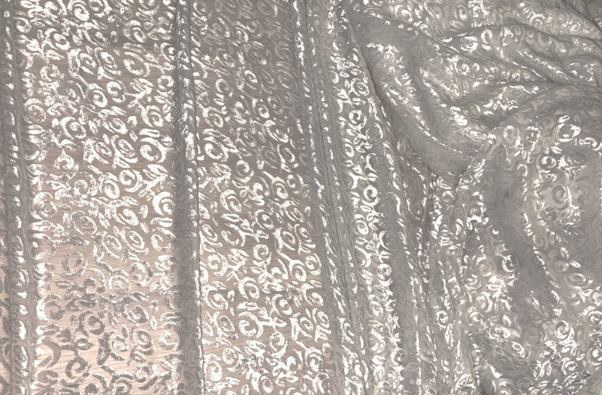 White Devore Polyester Viscose Burnout Velvet fabric ~ 44" wide available in 3 designs floral vines, abstract rose and floral [18291/92/93]