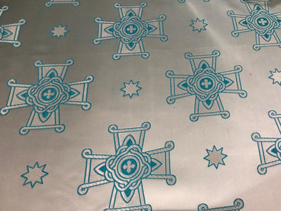 Brocade fabric VESTMENT 60" wide  available in SILVER AND BLUE CROSS  BRO963A