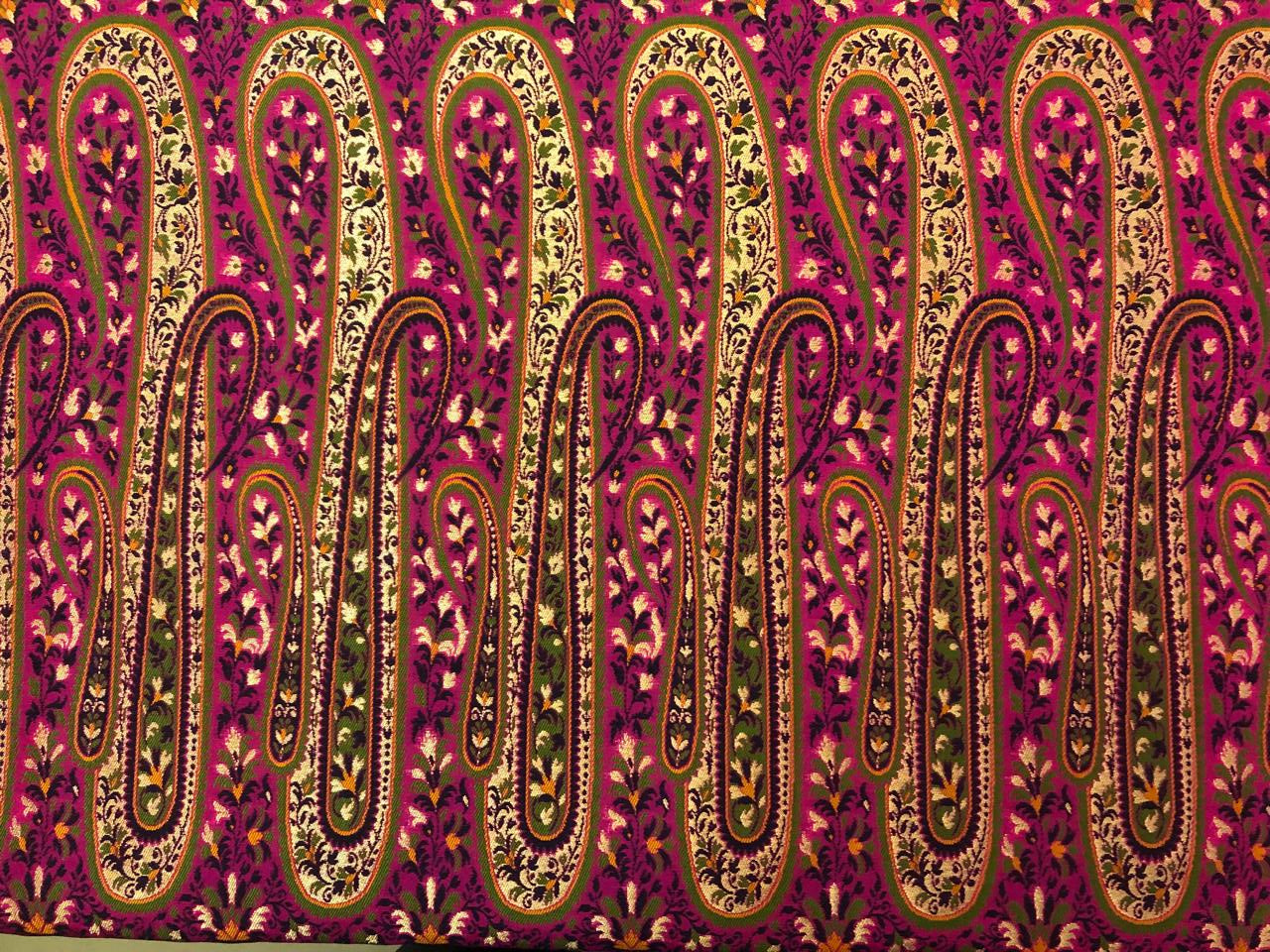 Silk Brocade fabric  intricate paisley jacquard in 4 color color schemes green ,red/ BRO1084