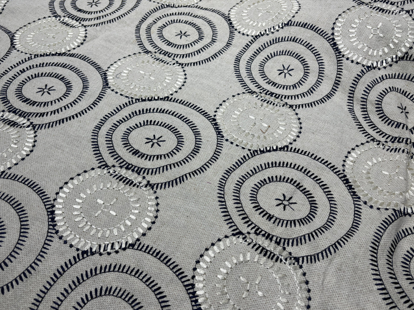 100% MATKA Silk , Wild silk, periodical Embroidery, black and white circles on  54 "Width [17781]
