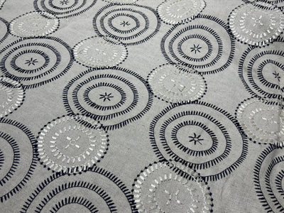 100% MATKA Silk , Wild silk, periodical Embroidery, black and white circles on  54 "Width [17781]