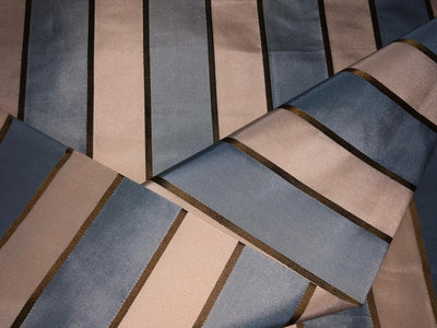 100% SILK TAFFETA IVORY ,SLATE BLUE AND GOLD  STRIPE 54" wide TAFSNEW10[1]