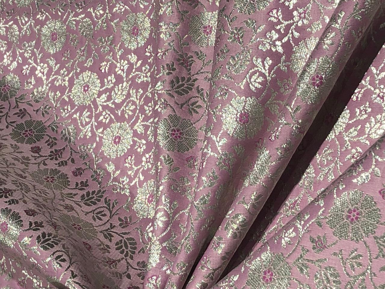 Silk Brocade fabric 44" wide Millennial Pink with metallic silver JACQUARD   BRO959[1]