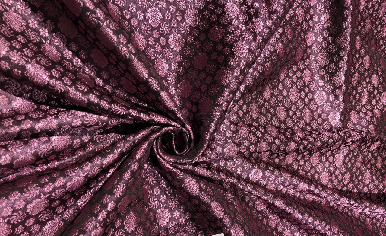 Silk Brocade fabric mulberry color with small self color motifs [17557]
