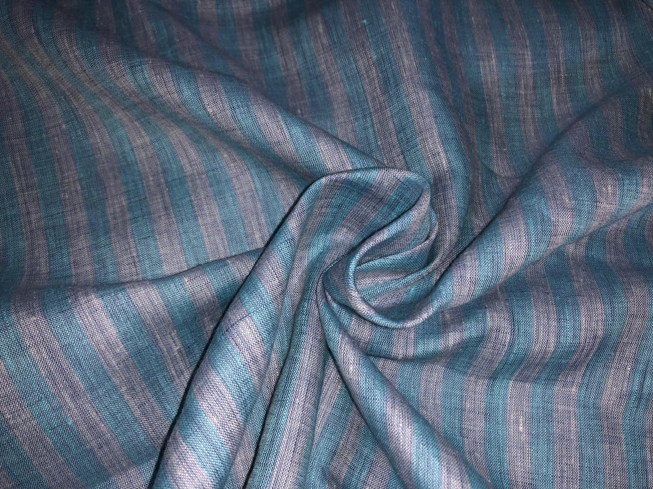 100% Linen stripe 60's Lea Fabric 58"sky  blue and blue stripe [17220]