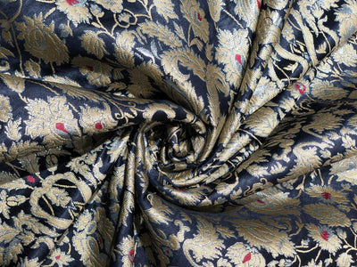 Brocade Heavy KING KHAB  Fabric  black ,red with gold and white gold jacquard 36" wide BRO959[5]