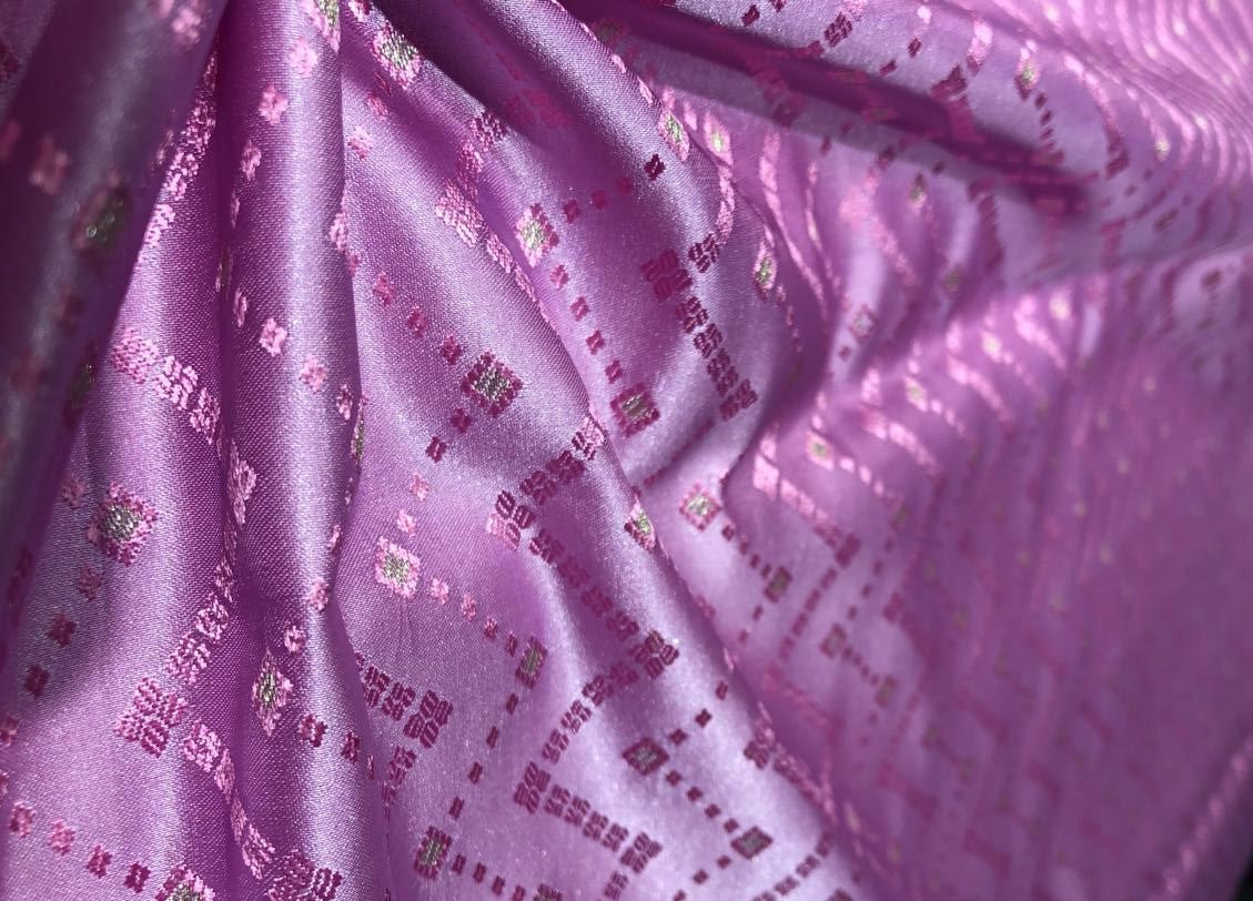 Silk Brocade fabric 44" taffy pink geometric zigzag BRO1038[1]