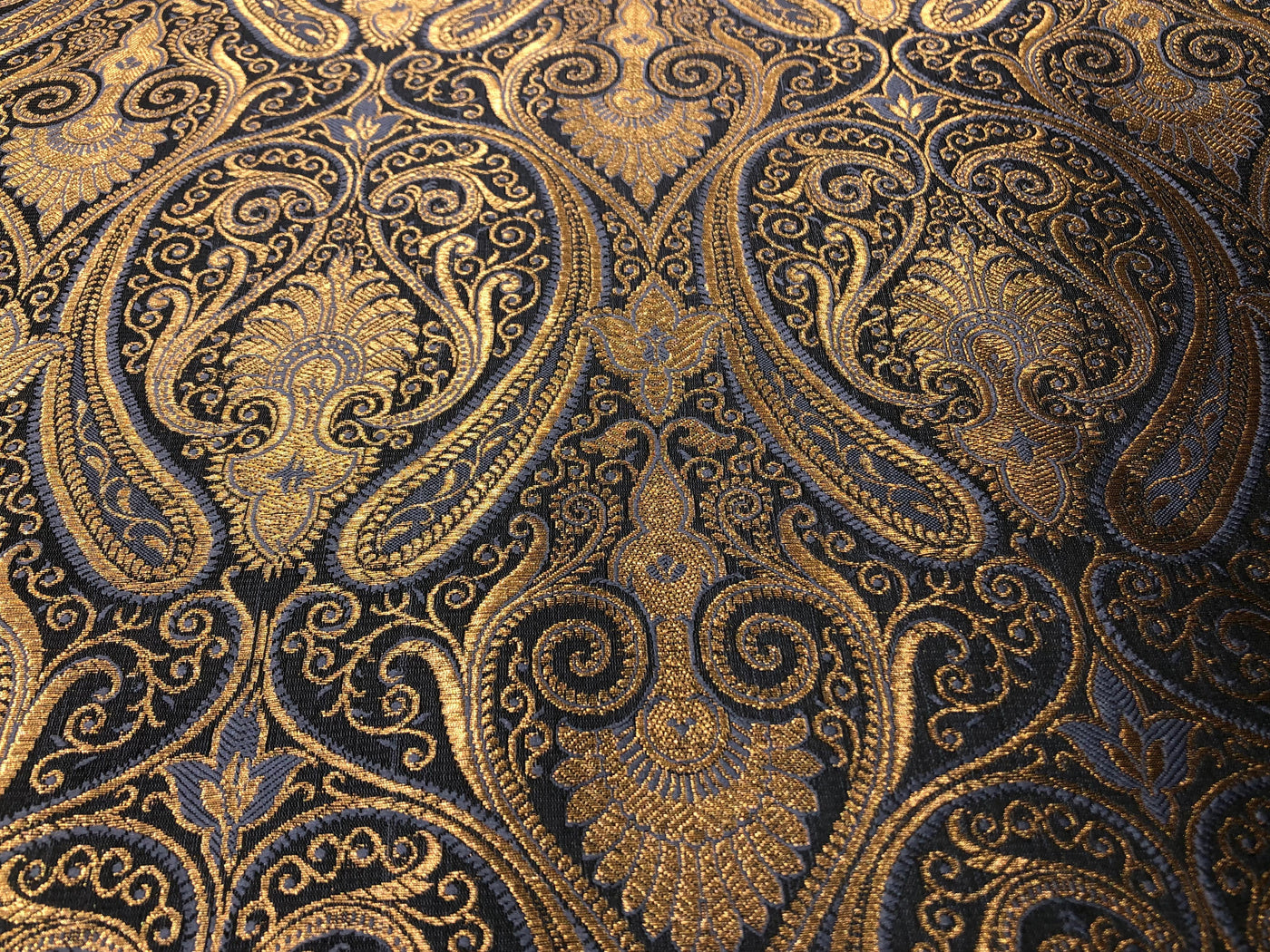 Silk Brocade fabric blueish grey with metallic gold paisley  jacquard BRO1024[5]