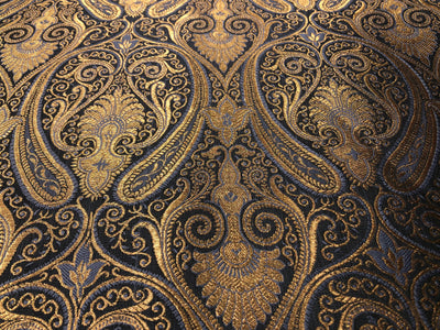 Silk Brocade fabric blueish grey with metallic gold paisley  jacquard BRO1024[5]