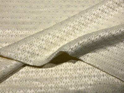 Silk Brocade fabric 56" ivory with self  jacquard and very subtle silver sequence BRO1061[2]