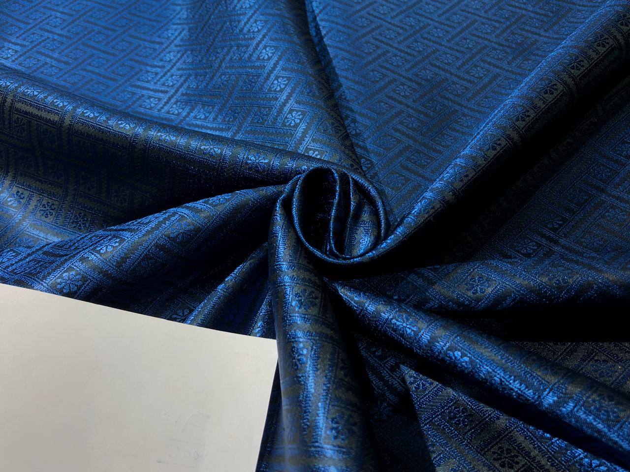 Silk Brocade  fabric~ satin 44" wide   jacquard INK BLUE AND BLACK GEOMETRICAL  BRO996[2]