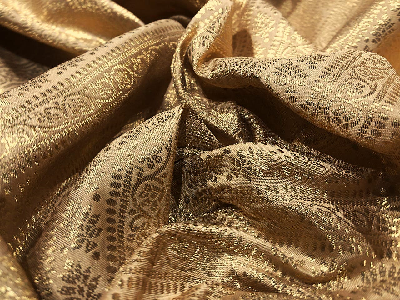 Silk Brocade fabric 44" gold  jacquard diagonal stripes of intricate self gold designs  BRO1063[2]