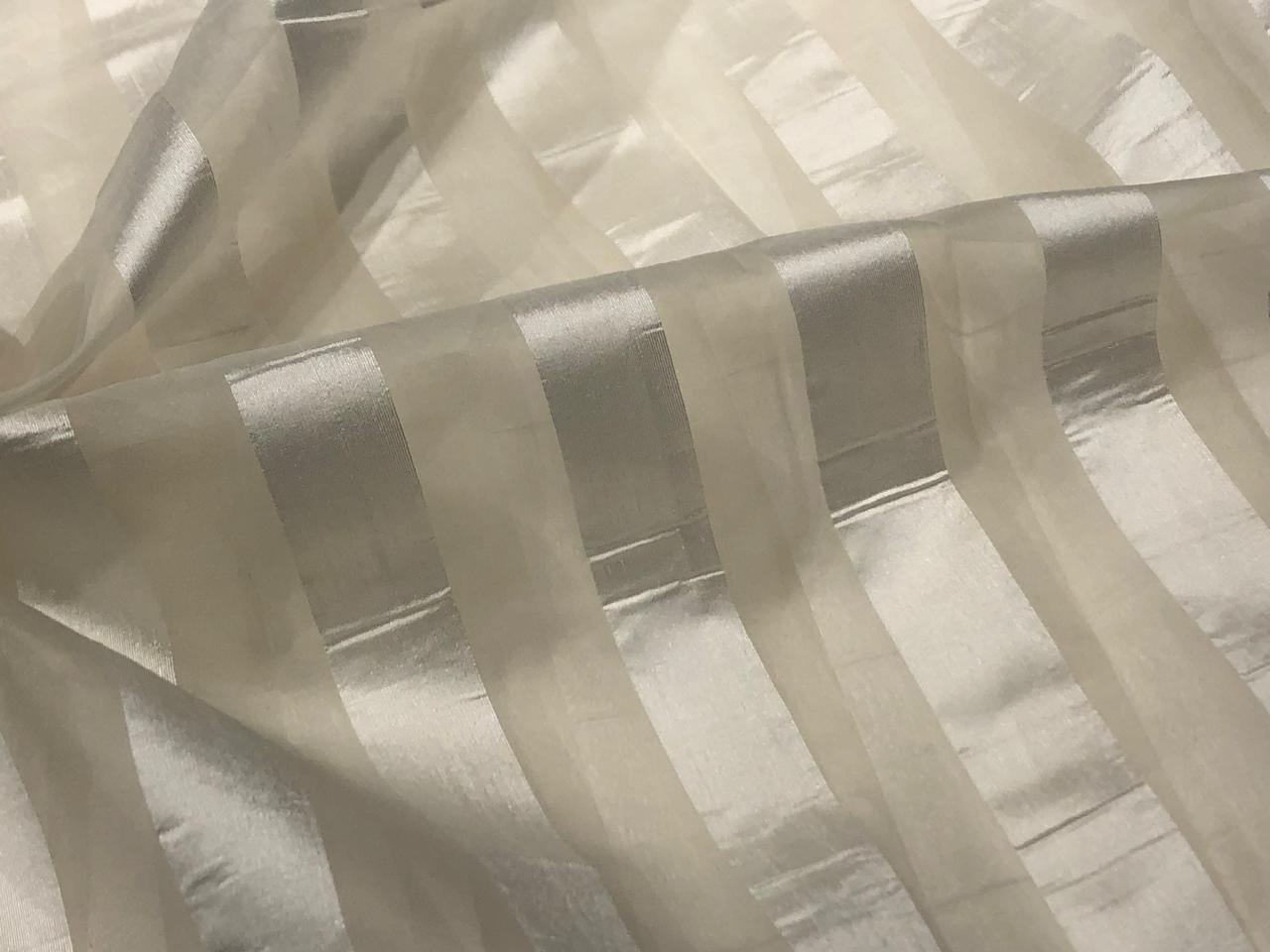 100% silk organza fabric with satin stripe white ivory  44" wide [17698]