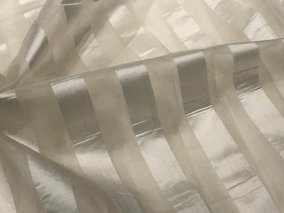100% silk organza fabric with satin stripe white ivory  44" wide [17698]