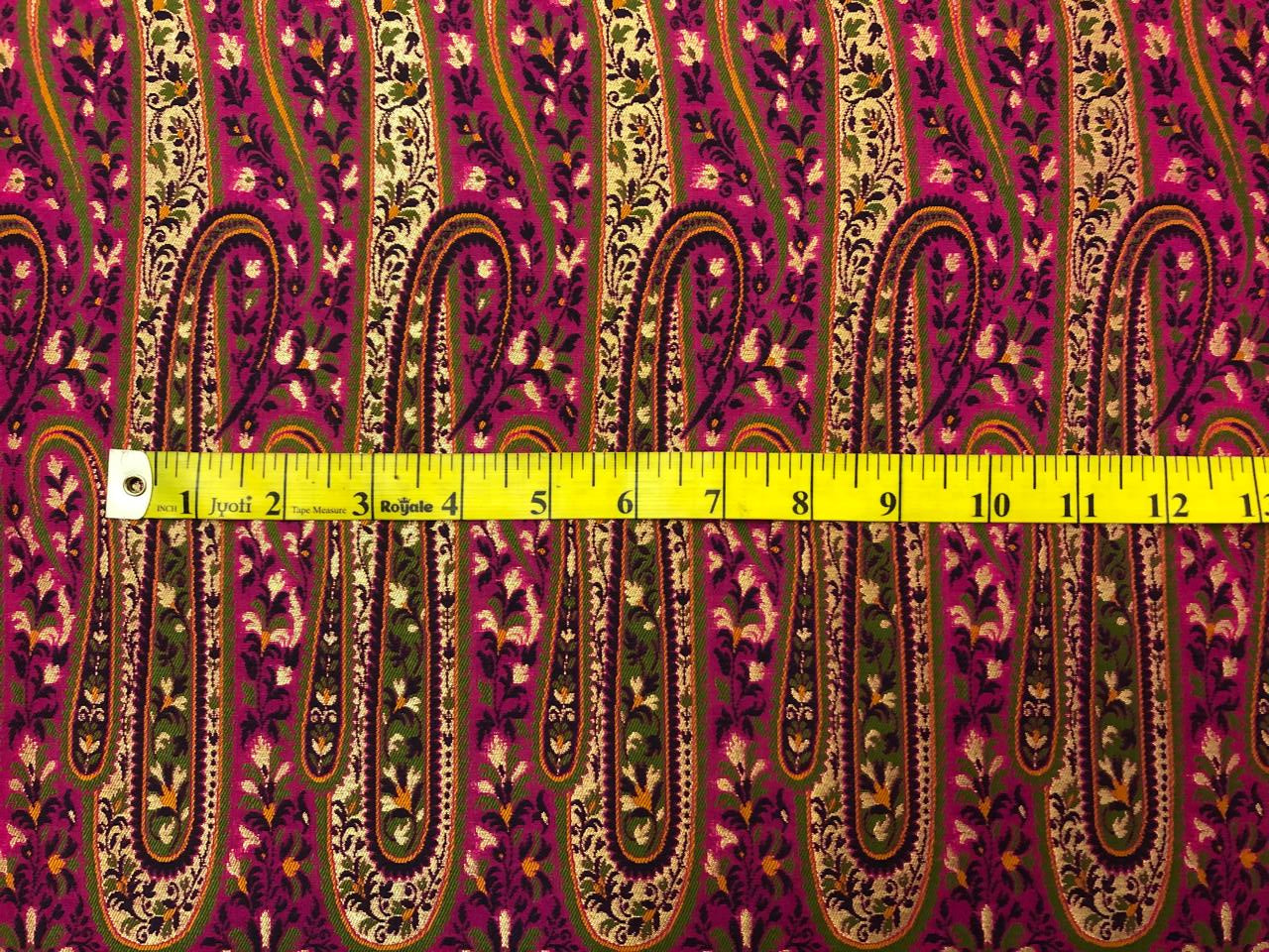 Silk Brocade fabric  intricate paisley jacquard in 4 color color schemes green ,red/ BRO1084