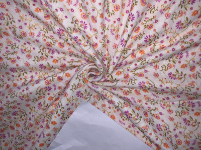 100% Cotton double cloth cotton print available in 4 different prints beach palms / blueish grey floral / pretty dainty pink orange floral AND dark ivory orange flower motif