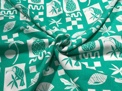 Linen Print green and white vacation/beach/children wear print [17741]