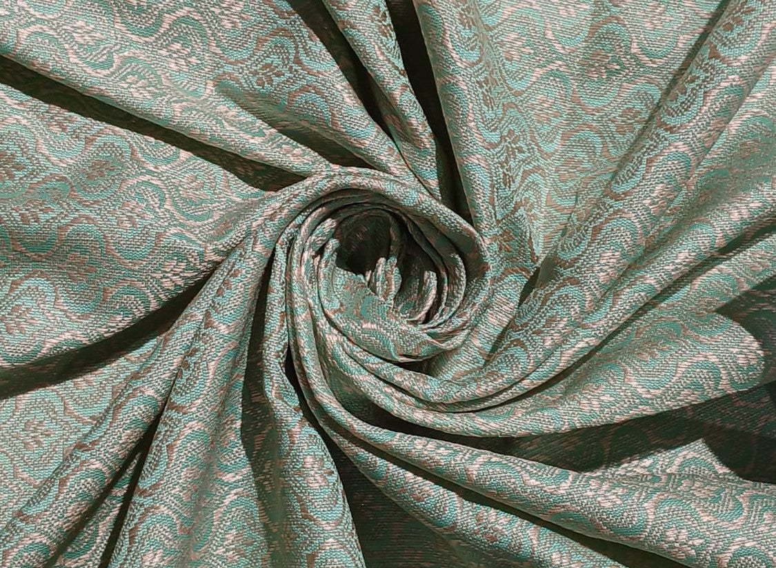 Silk Brocade fabric with leaf  jacquard available in3 colors sky blue , mint and lilac BRO990