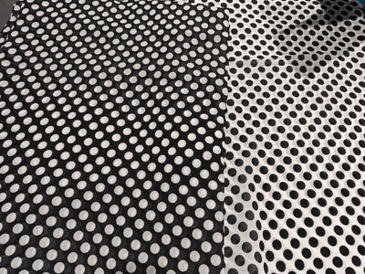 Polyester Georgette Print POLKA DOT available in black with white dots and white with black dots  44"[18258/59]