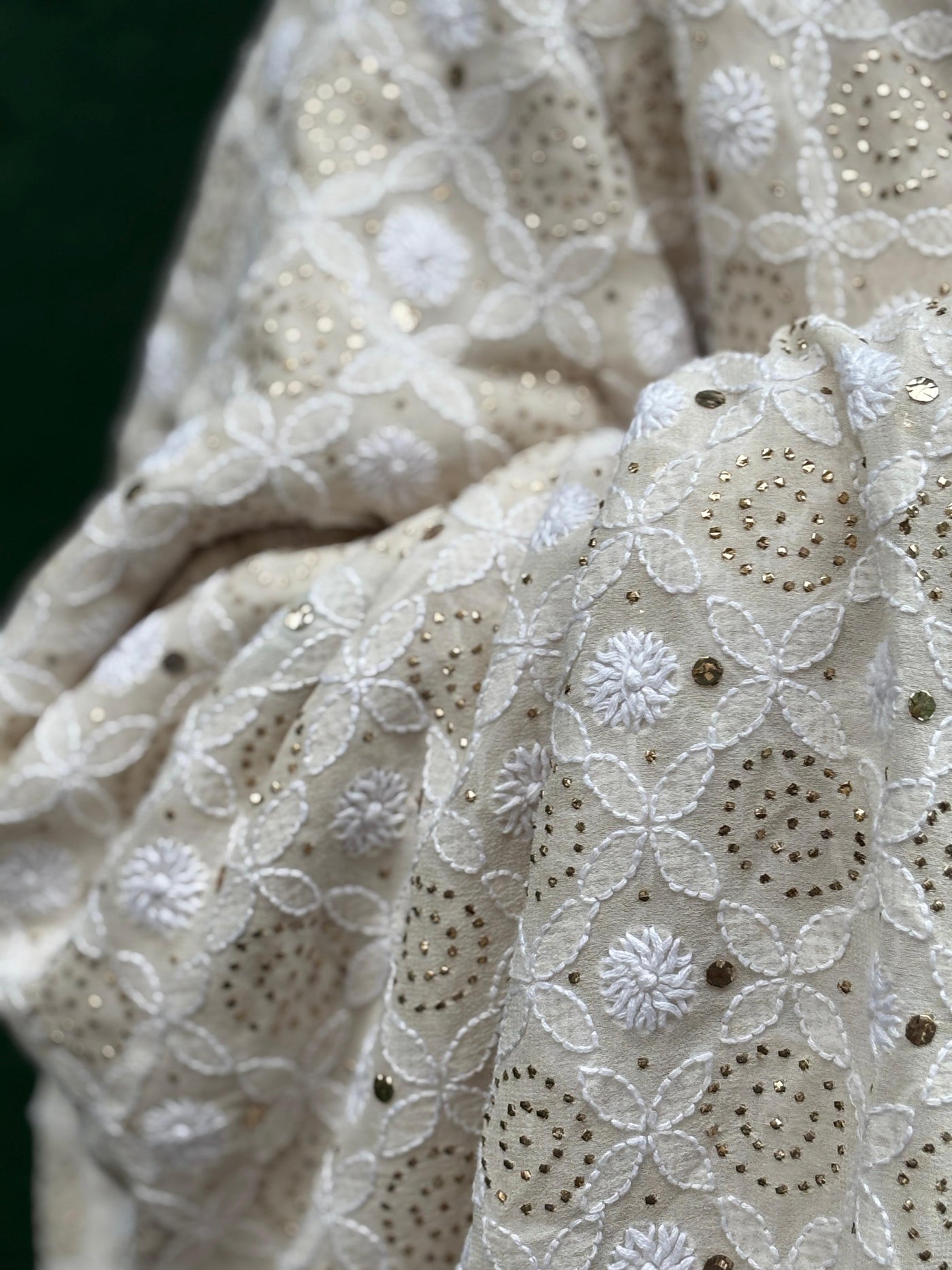 Stole with mukesh , dori tikki ,a traditional Indian embroidery 44" wide and 3 yards long.[17687]