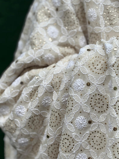 Stole with mukesh , dori tikki ,a traditional Indian embroidery 44" wide and 3 yards long.[17687]