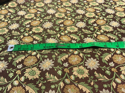 Silk Brocade fabric floral  jacquard brown with green and gold floral jacquard BRO1022[5]