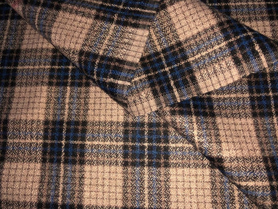 Tweed Suiting Heavy weight premium Fabric  Plaids 58" wide available in 2 STYLES GREYS BLUES AND WHITE / BEIGE BLUE AND BLACK [15696/97]