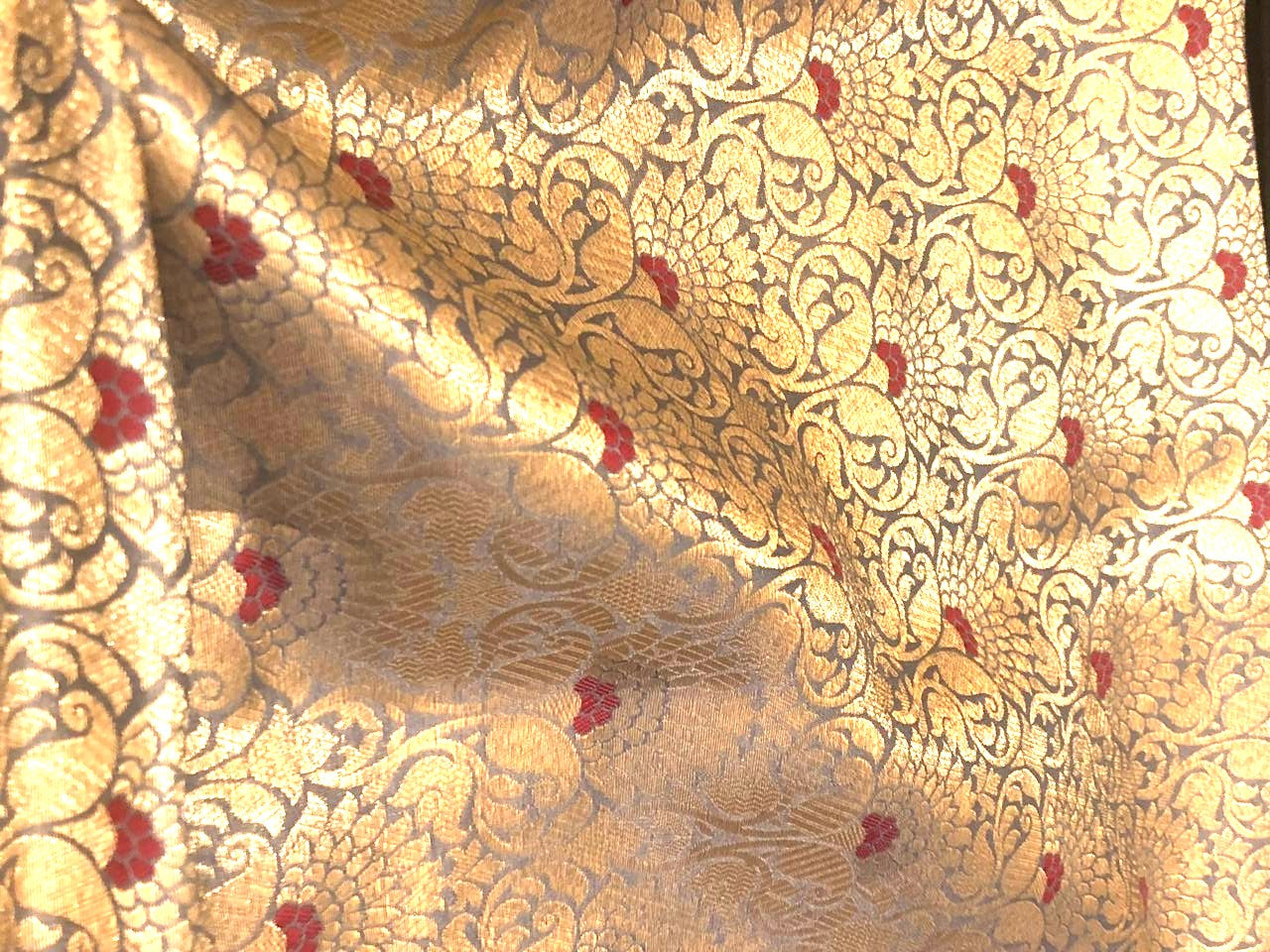Silk Brocade fabric slate blue with subtle gold metallic jacquard 44" wide BRO1099[1]