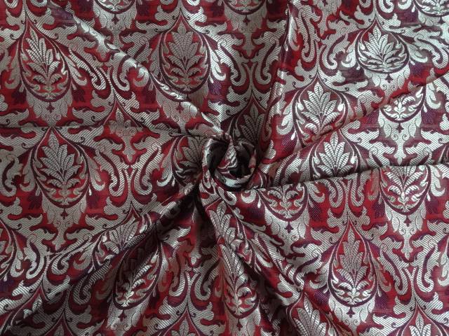 SILK BROCADE FABRIC PURPLE MAROON & ANTIQUE GOLD COLOR 44" WIDE BRO406[2]