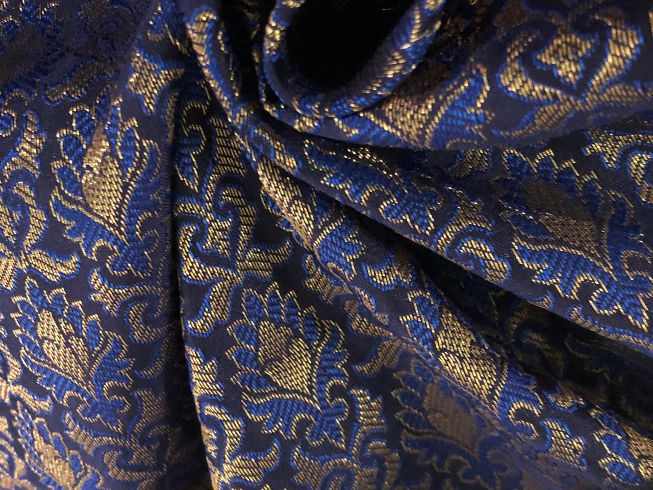 Silk Brocade fabric 44" wide  JACQUARD available in 4 colors green and blue/gold and blue/army green and blue and navy and blue   BRO971