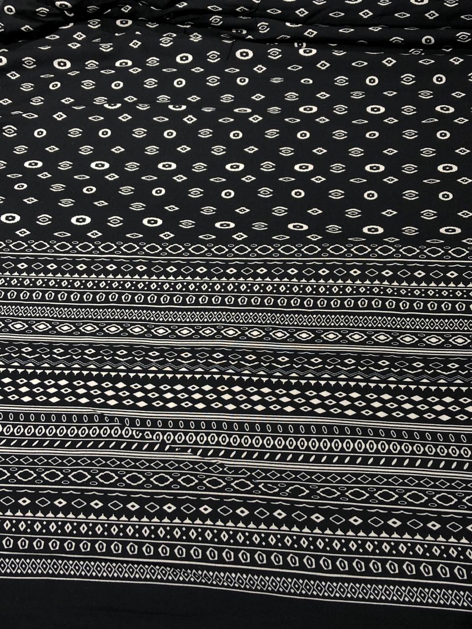 Premium Viscose Rayon fabric black and white 58" wide ,has a 12"border at the bottom [17586]