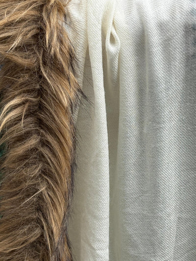 SILK pashmina stole with fur 29" wide and 77" long